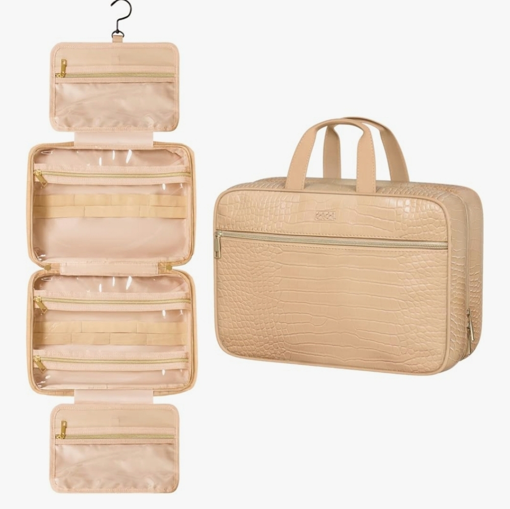 Beige Crocodile-Embossed Travel Organizer